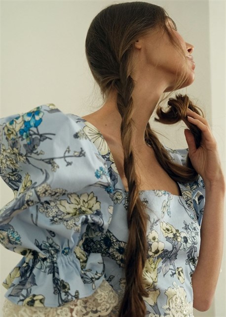 Blue cotton padded and lace dress - photo 12988