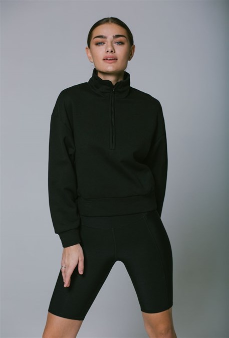 Zipped cropped sweatshirt "Black - photo 16369