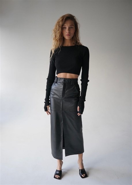 Leather midi skirt - photo 18014