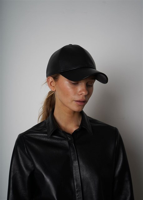 Leather baseball cap black - photo 18024