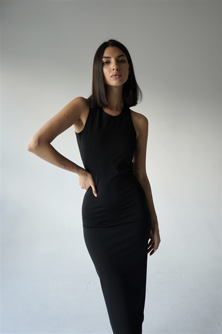 Black Midi Dress with Crossed Back - photo 18101