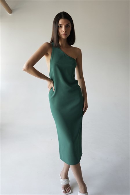 Green midi one shoulder dress - photo 18113