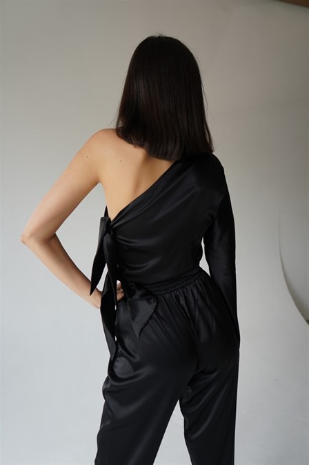 Black silk top one shoulder - photo 18145