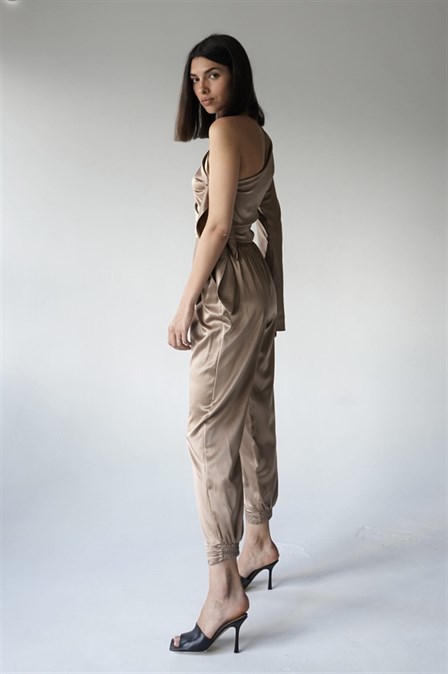 Beige silk pants - photo 18156