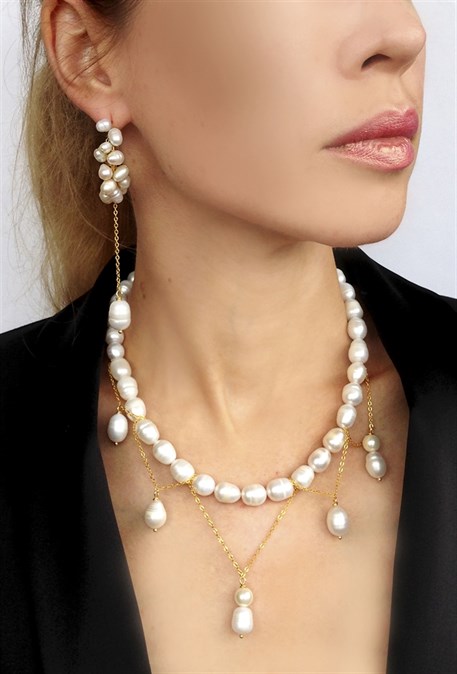 earrings rings with natural pearls - photo 19957