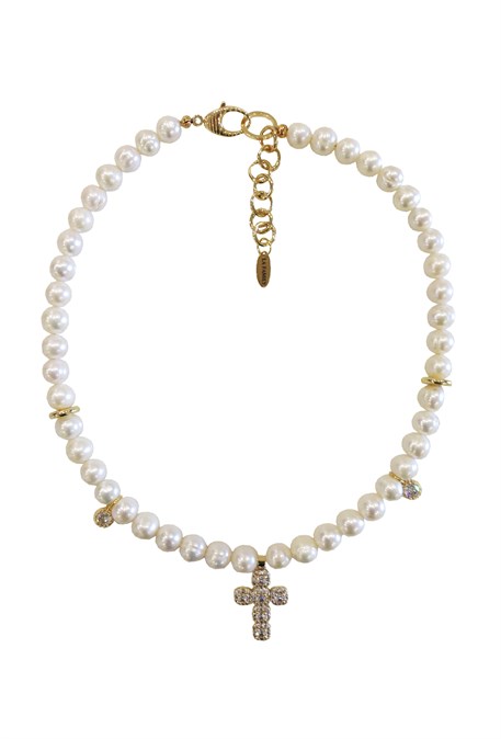 pearl choker with cross - photo 30608