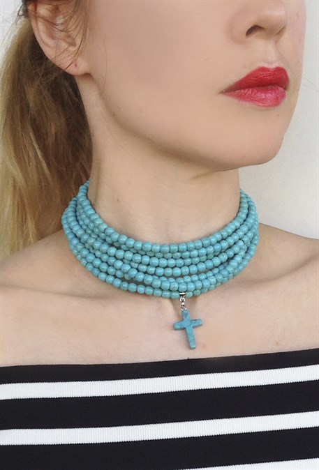 turquoise choker with cross - photo 30621