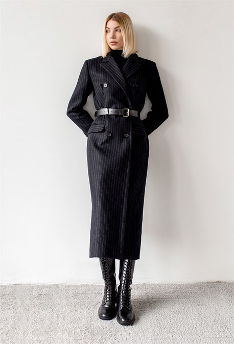 Women's black striped coat - photo 31743