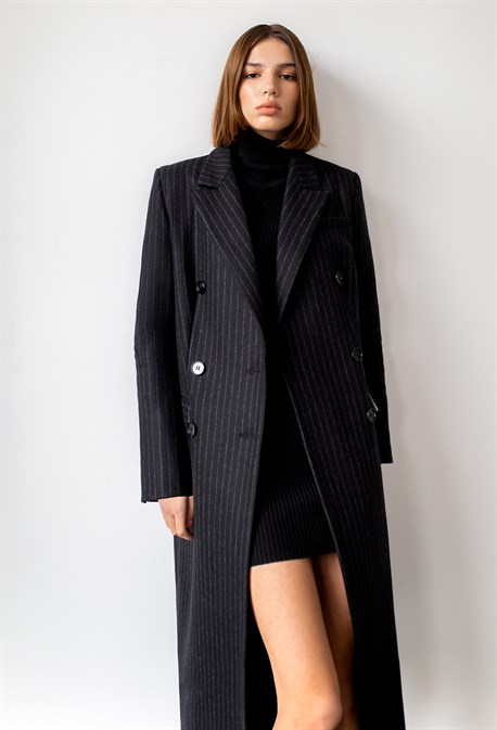 Women's black striped coat - photo 31744