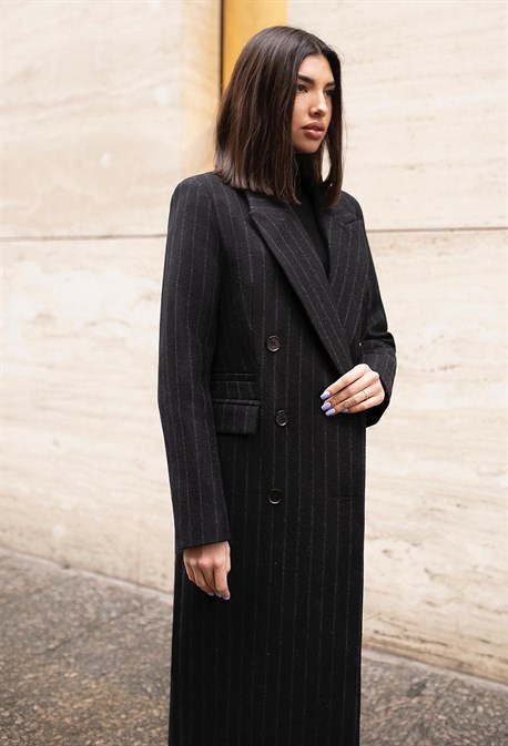 Women's black striped coat - photo 31746