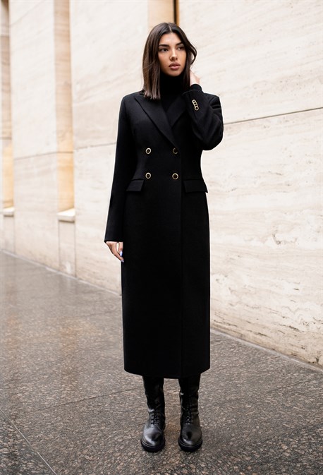 Women's black fitted coat - photo 31774