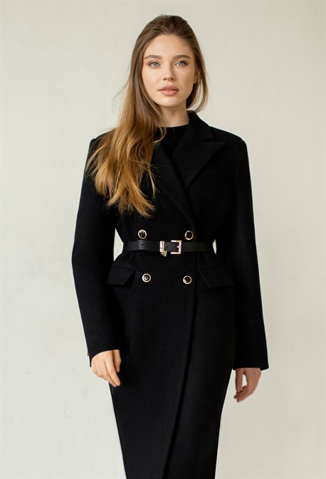 Women's black fitted coat - photo 31777