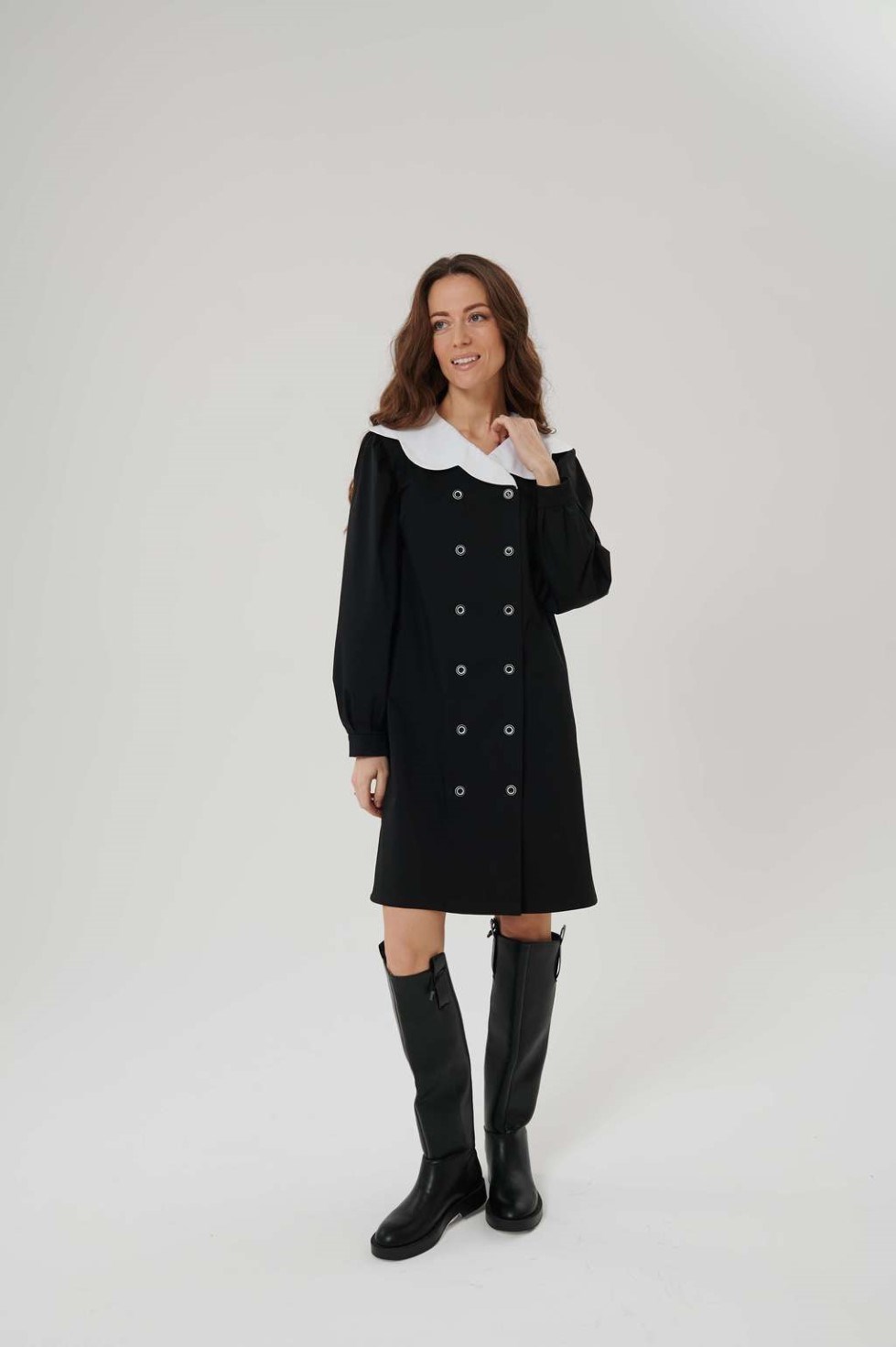 Double-breasted dress with detachable collar - photo 42919