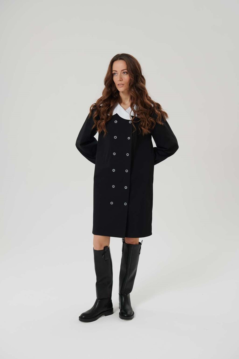 Double-breasted dress with detachable collar - photo 42920