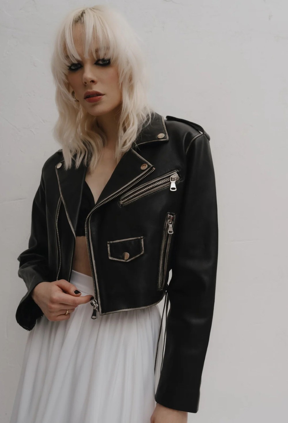 Leather jacket shortened "SANDRA" - photo 50598