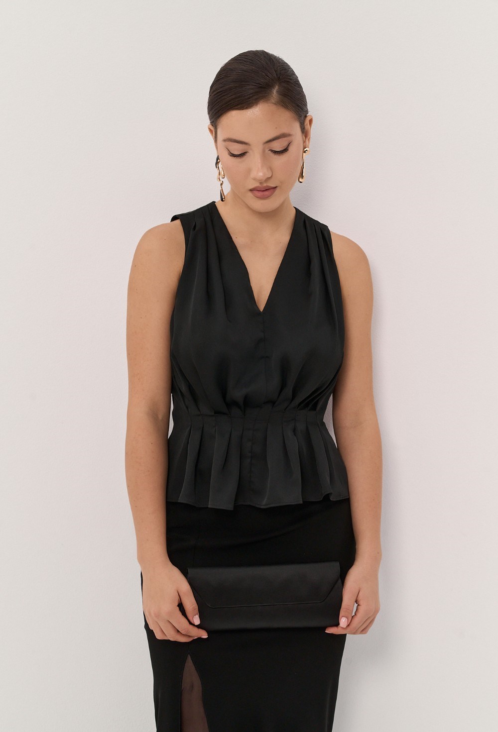 Draped Black Blouse - photo 55137