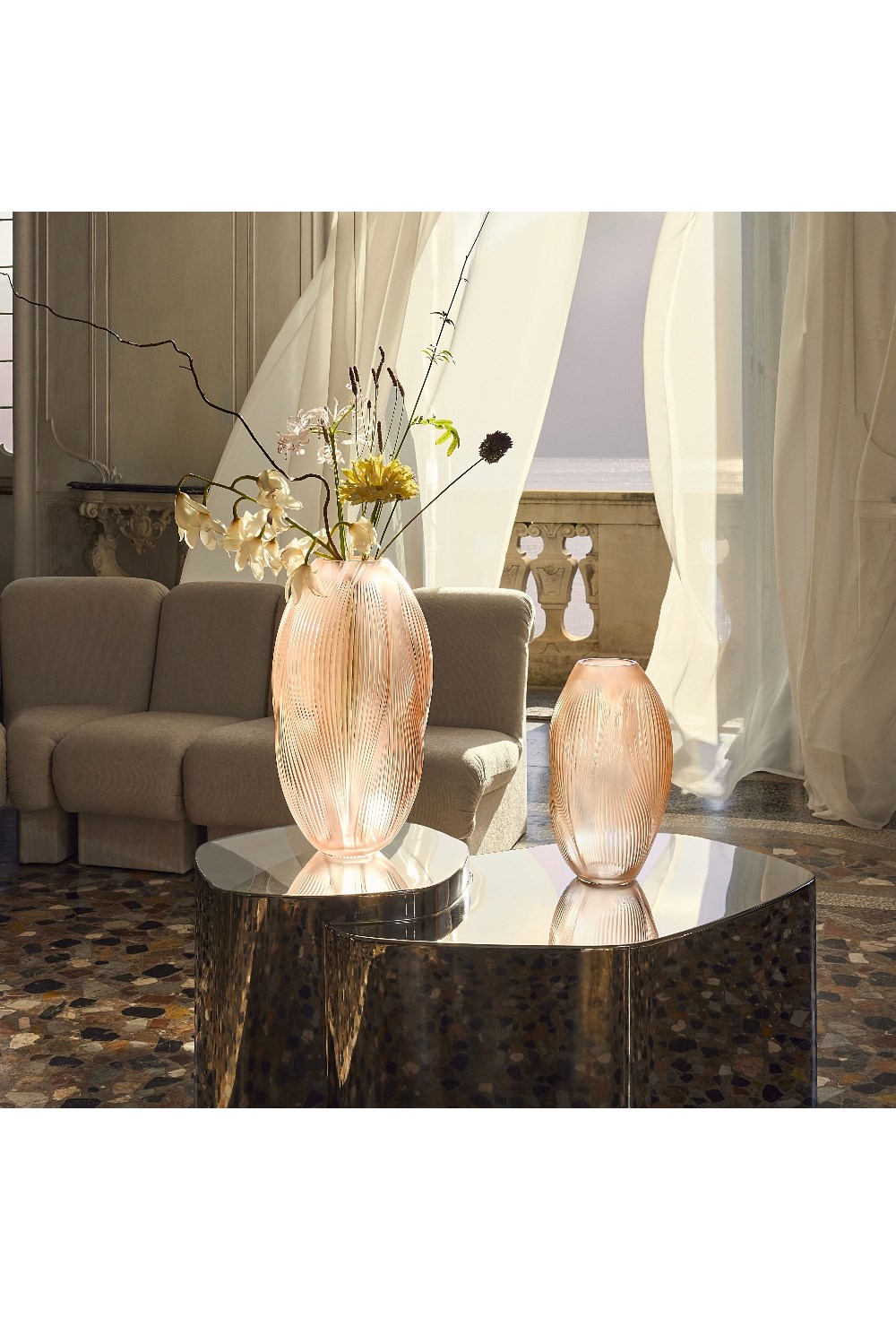 Alizé XXL Vase with pink gold leaves - photo 57996