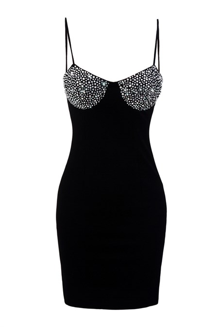 Mini dress with crystals on the chest - photo 6672