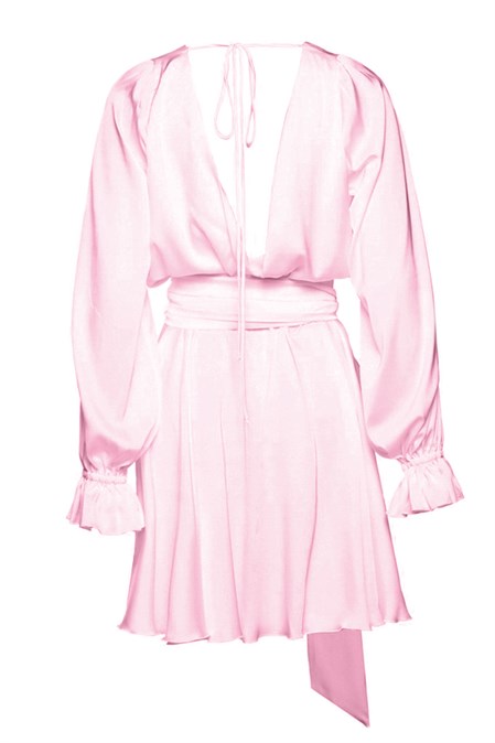 Flowing mini dress with wide waistband - photo 7791