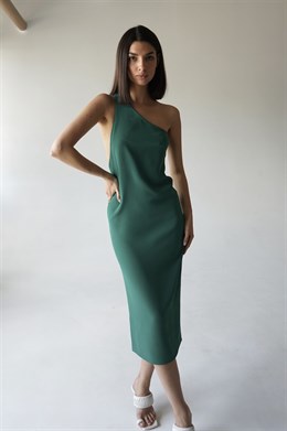 Green midi one shoulder dress