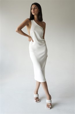 White midi one shoulder dress