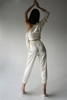 White silk pants