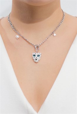 large panther on a chain