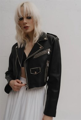 Leather jacket shortened "SANDRA"