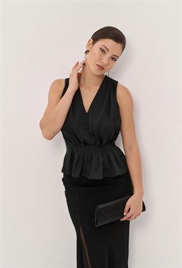 Draped Black Blouse
