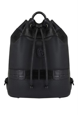 Genuine leather backpack with crocodile inserts