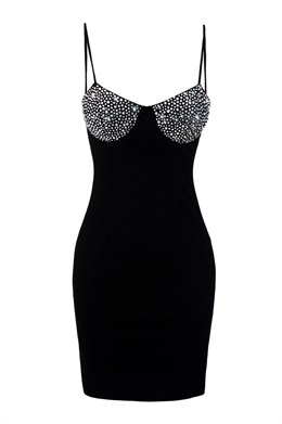 Mini dress with crystals on the chest