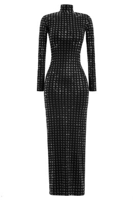 Maxi golfer dress with houndstooth print