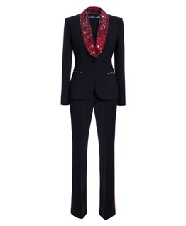 Suit with crystals on the collar and lampshades