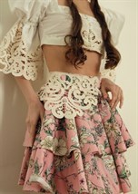 Short two-tiered cotton skirt with lace - photo 12705