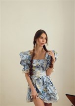 Blue cotton padded and lace dress - photo 12987