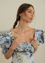 Blue cotton padded and lace dress - photo 12989