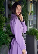 wool coat with silk belt - photo 14124