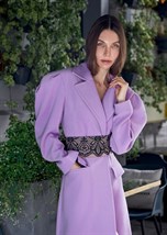 wool coat with silk belt - photo 14125
