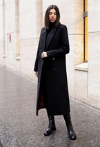 Women's black striped coat - photo 31745