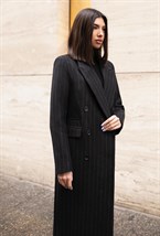 Women's black striped coat - photo 31746